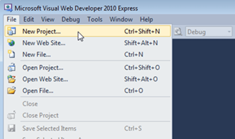 Visual Studio Express - יצירת פרוויקט חדש בתפריט