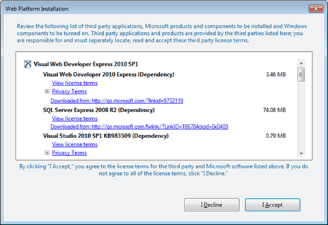 Visual Studio Express - רכיבים להתקנה